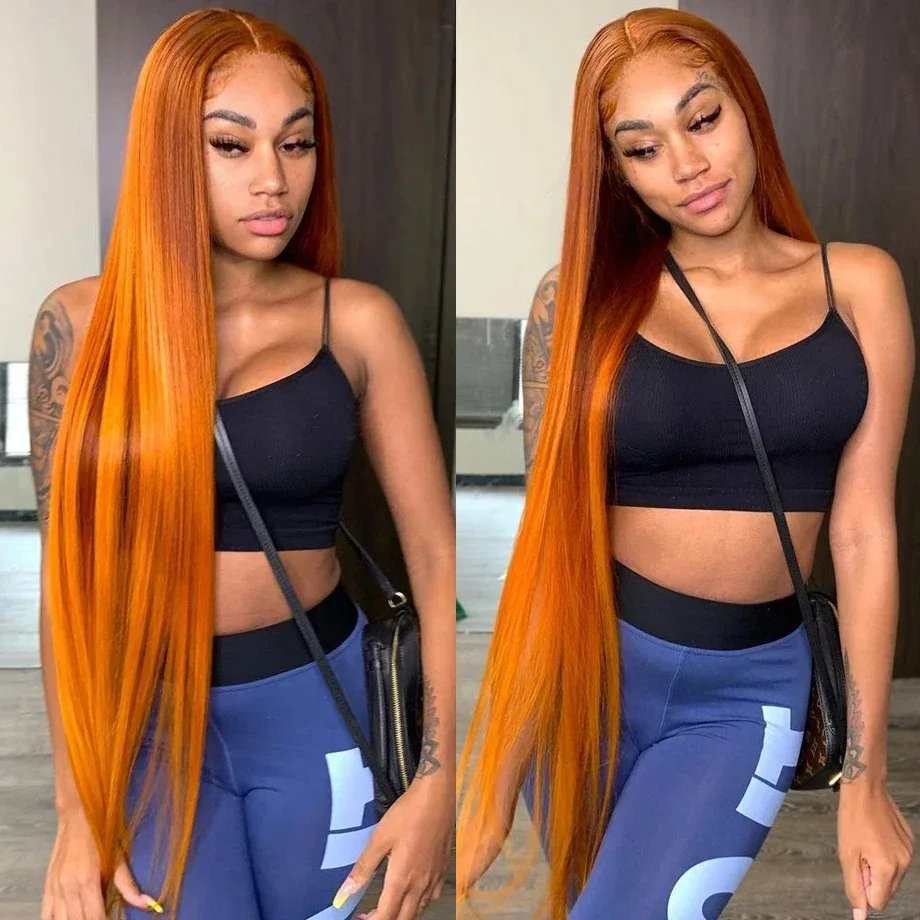 250% 30 38 Inch Ginger Orange Bone Straight 13x6 Lace Front Human Hair Wig 13x4 HD Transparent Lace Frontal Wigs 250% 30 38 Inch Ginger Orange Bone Straight 13x6 Lace Front Human Hair Wig 13x4 HD Transparent Lace Frontal Wigs
