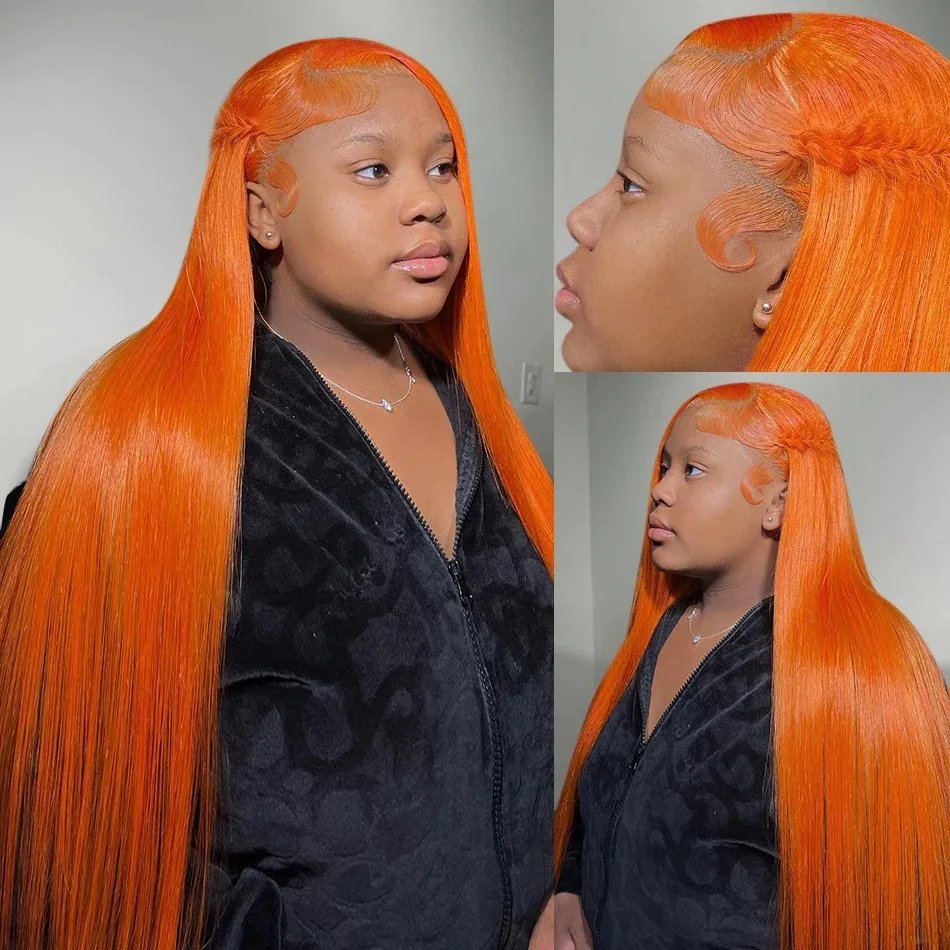 250% 30 38 Inch Ginger Orange Bone Straight 13x6 Lace Front Human Hair Wig 13x4 HD Transparent Lace Frontal Wigs 250% 30 38 Inch Ginger Orange Bone Straight 13x6 Lace Front Human Hair Wig 13x4 HD Transparent Lace Frontal Wigs