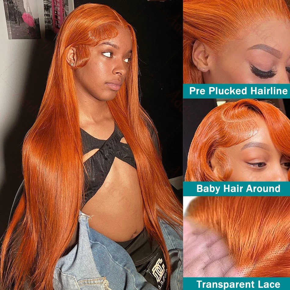 250% 30 38 Inch Ginger Orange Bone Straight 13x6 Lace Front Human Hair Wig 13x4 HD Transparent Lace Frontal Wigs 250% 30 38 Inch Ginger Orange Bone Straight 13x6 Lace Front Human Hair Wig 13x4 HD Transparent Lace Frontal Wigs