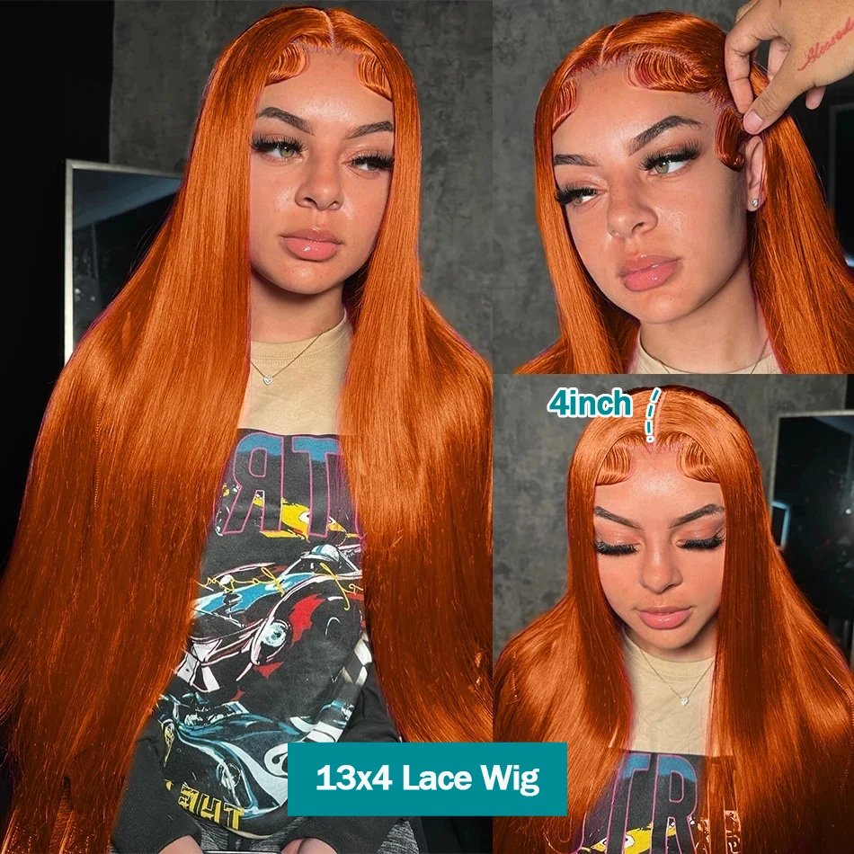 250% 30 38 Inch Ginger Orange Bone Straight 13x6 Lace Front Human Hair Wig 13x4 HD Transparent Lace Frontal Wigs 250% 30 38 Inch Ginger Orange Bone Straight 13x6 Lace Front Human Hair Wig 13x4 HD Transparent Lace Frontal Wigs