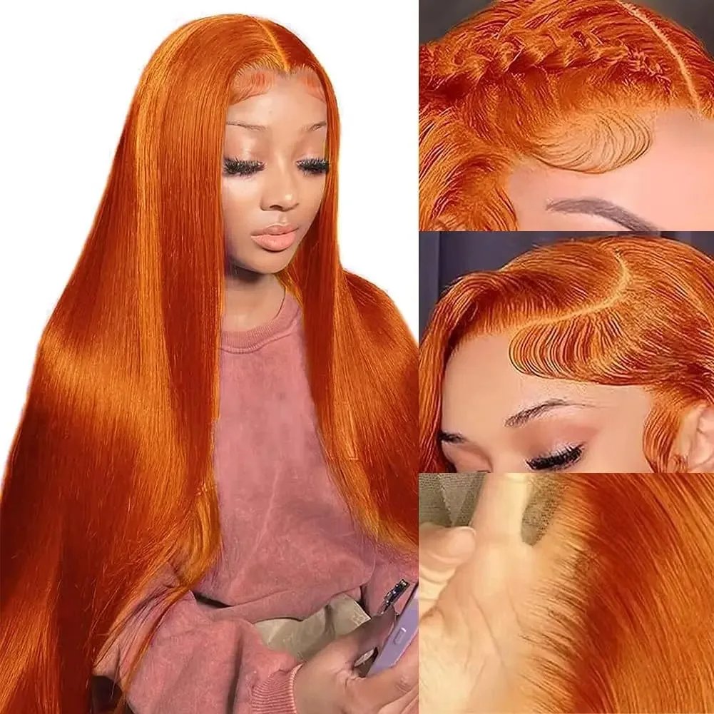 250% 30 38 Inch Ginger Orange Bone Straight 13x6 Lace Front Human Hair Wig 13x4 HD Transparent Lace Frontal Wigs 250% 30 38 Inch Ginger Orange Bone Straight 13x6 Lace Front Human Hair Wig 13x4 HD Transparent Lace Frontal Wigs