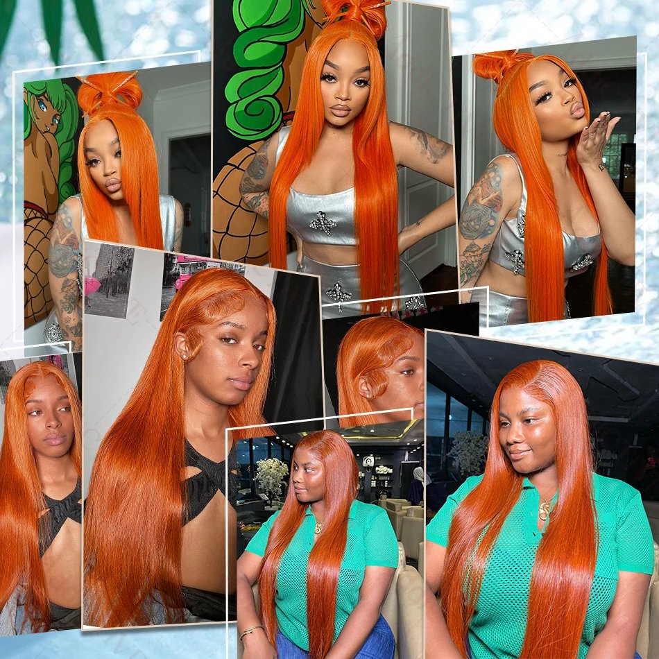 250% 30 38 Inch Ginger Orange Bone Straight 13x6 Lace Front Human Hair Wig 13x4 HD Transparent Lace Frontal Wigs 250% 30 38 Inch Ginger Orange Bone Straight 13x6 Lace Front Human Hair Wig 13x4 HD Transparent Lace Frontal Wigs