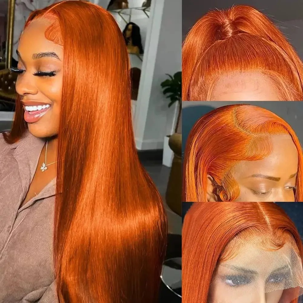 250% 30 38 Inch Ginger Orange Bone Straight 13x6 Lace Front Human Hair Wig 13x4 HD Transparent Lace Frontal Wigs 250% 30 38 Inch Ginger Orange Bone Straight 13x6 Lace Front Human Hair Wig 13x4 HD Transparent Lace Frontal Wigs