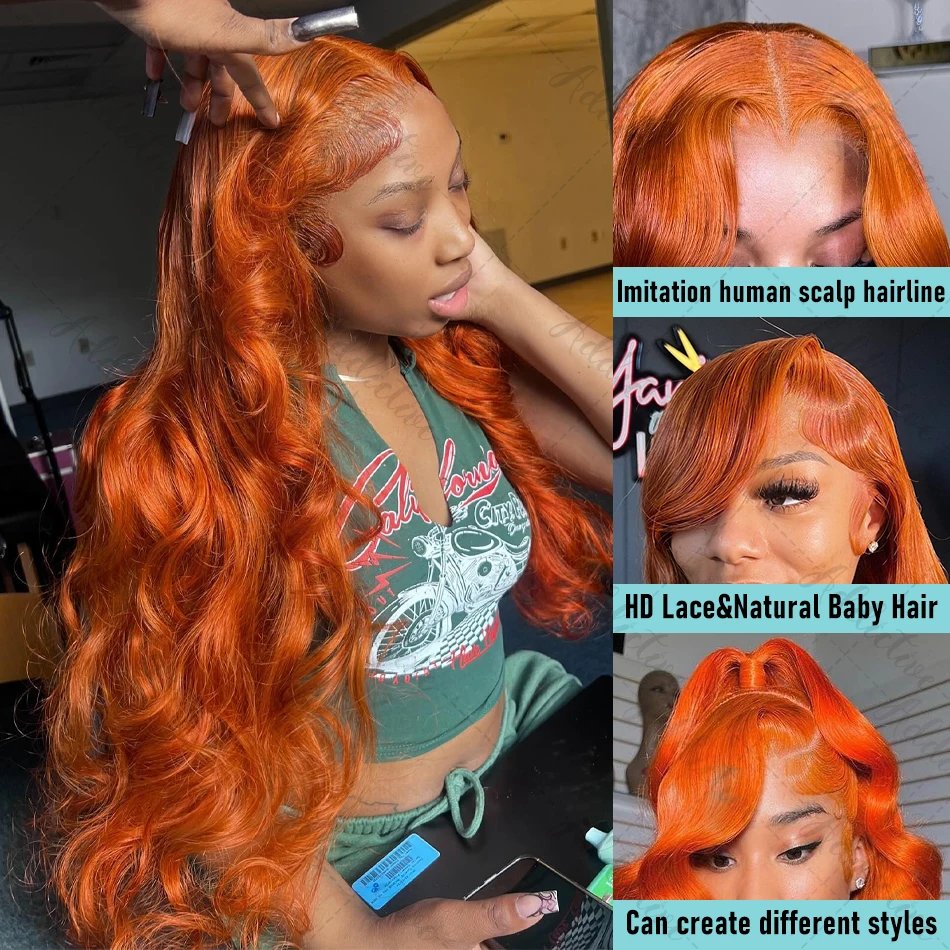 30 38 Inch Body Wave Ginger Orange 13x6 HD Lace Front Wigs 250 Density Colored Preplucked Wig 13x4 Lace Frontal Wigs For Women 30 38 Inch Body Wave Ginger Orange 13x6 HD Lace Front Wigs 250 Density Colored Preplucked Wig 13x4 Lace Frontal Wigs For Women