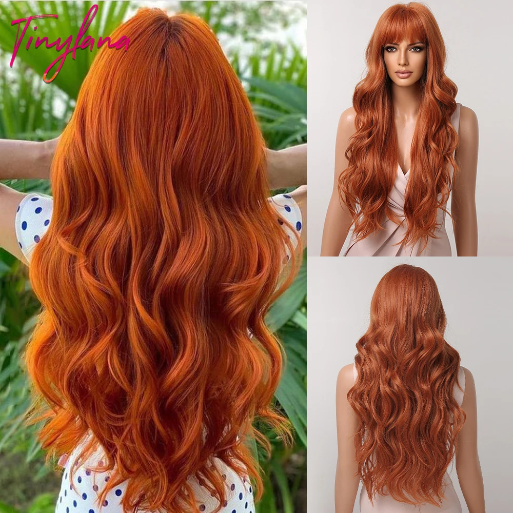 Orange Copper Ginger Long Wavy Synthetic Wigs Red Yellow Wig with Bangs for Women Natural Cosplay Body Wave Heat Resistant Hair Orange Copper Ginger Long Wavy Synthetic Wigs Red Yellow Wig with Bangs for Women Natural Cosplay Body Wave Heat Resistant Hair