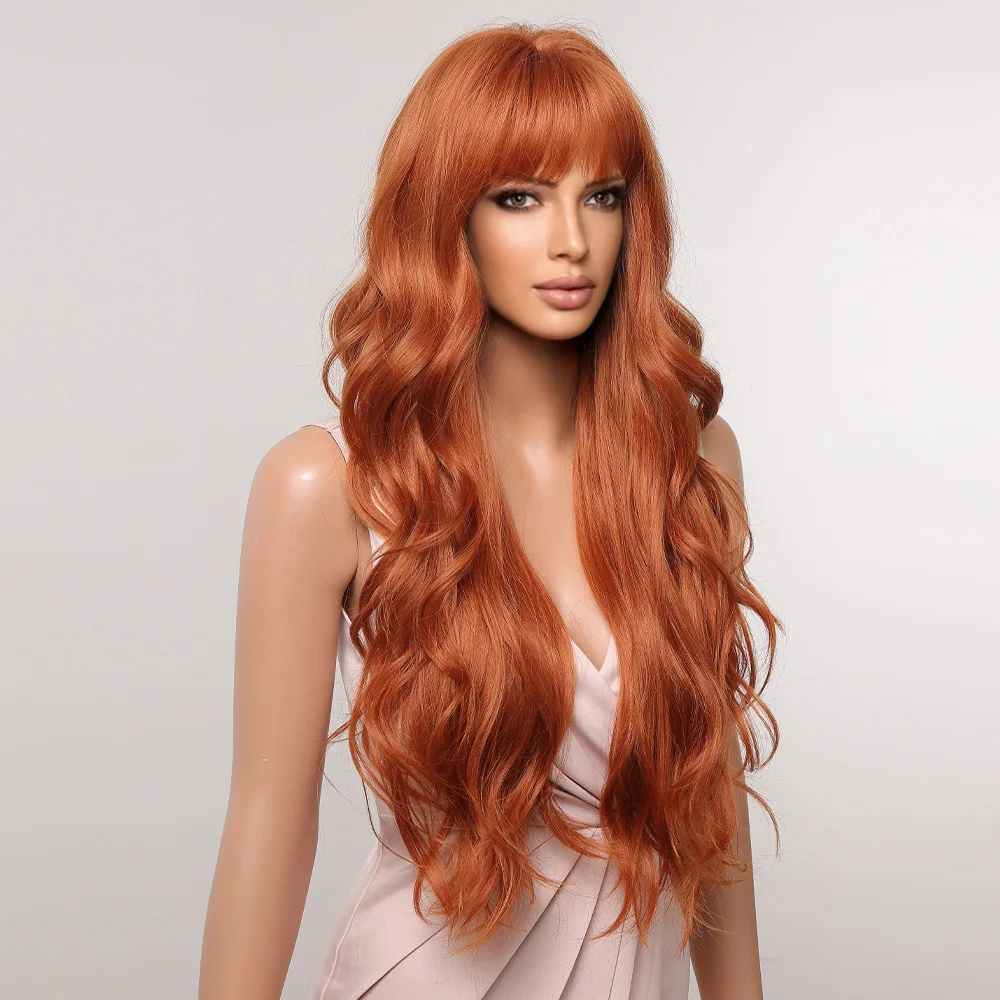 Orange Copper Ginger Long Wavy Synthetic Wigs Red Yellow Wig with Bangs for Women Natural Cosplay Body Wave Heat Resistant Hair Orange Copper Ginger Long Wavy Synthetic Wigs Red Yellow Wig with Bangs for Women Natural Cosplay Body Wave Heat Resistant Hair