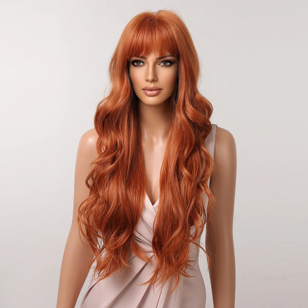 Orange Copper Ginger Long Wavy Synthetic Wigs Red Yellow Wig with Bangs for Women Natural Cosplay Body Wave Heat Resistant Hair Orange Copper Ginger Long Wavy Synthetic Wigs Red Yellow Wig with Bangs for Women Natural Cosplay Body Wave Heat Resistant Hair