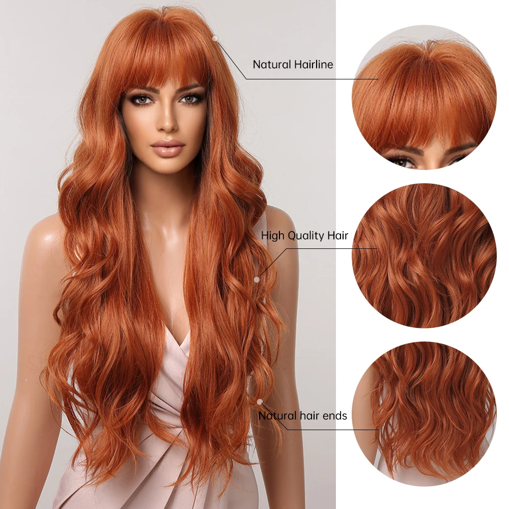 Orange Copper Ginger Long Wavy Synthetic Wigs Red Yellow Wig with Bangs for Women Natural Cosplay Body Wave Heat Resistant Hair Orange Copper Ginger Long Wavy Synthetic Wigs Red Yellow Wig with Bangs for Women Natural Cosplay Body Wave Heat Resistant Hair