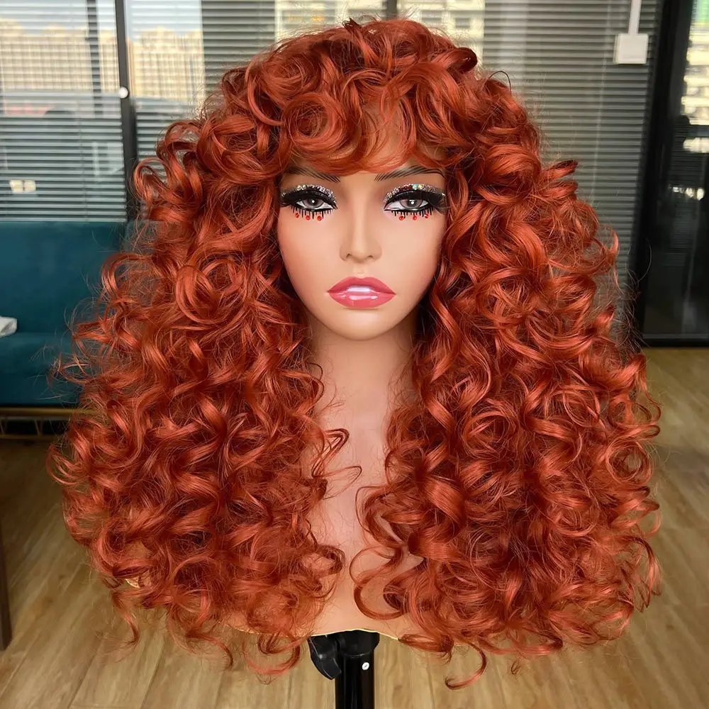 Red Ginger Wig for Women Long Curly Wave Wigs with Bangs Copper Synthetic Wig Natural Cosplay Party Heat Resistant Hair Hihoo Red Ginger Wig for Women Long Curly Wave Wigs with Bangs Copper Synthetic Wig Natural Cosplay Party Heat Resistant Hair Hihoo