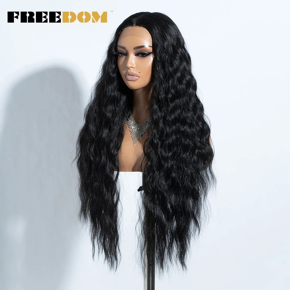 FREEDOM Curly Synthetic Lace Front Wigs For Women 30 inches Soft Wavy Ombre Blonde Ginger Highlight Cosplay Wigs Heat Resistant