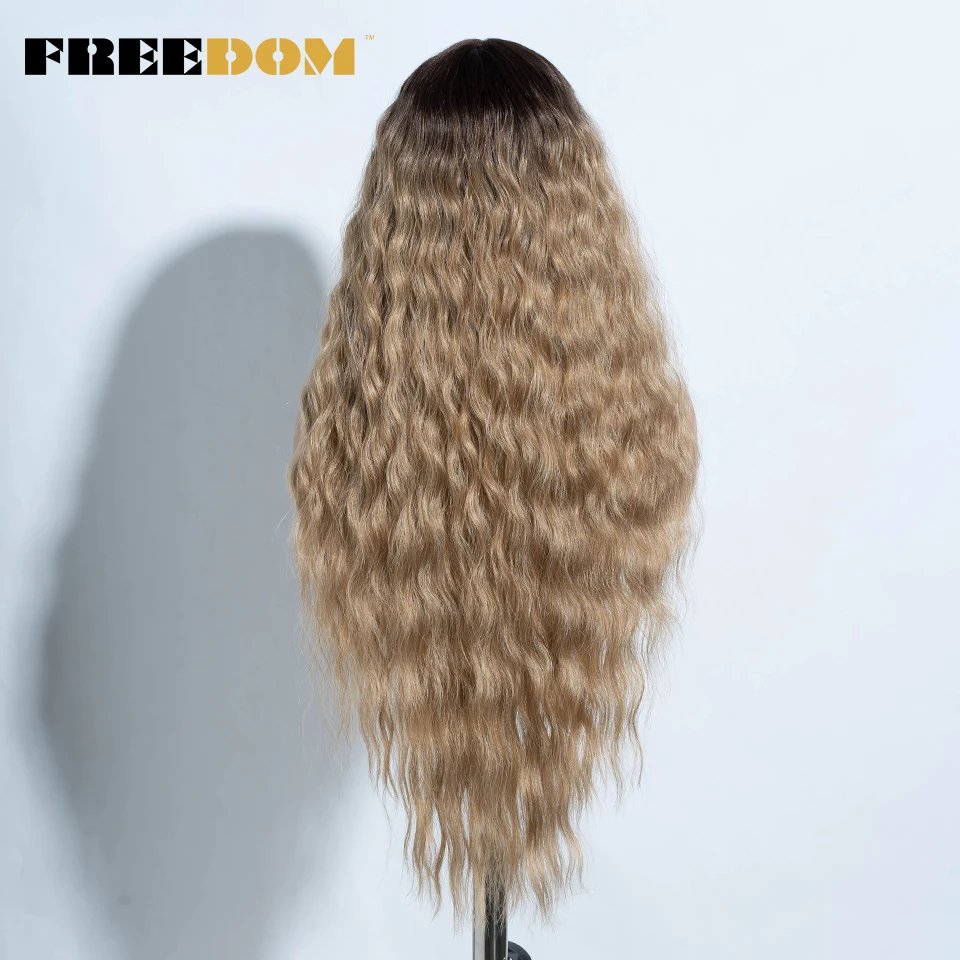 FREEDOM Curly Synthetic Lace Front Wigs For Women 30 inches Soft Wavy Ombre Blonde Ginger Highlight Cosplay Wigs Heat Resistant FREEDOM Curly Synthetic Lace Front Wigs For Women 30 inches Soft Wavy Ombre Blonde Ginger Highlight Cosplay Wigs Heat Resistant