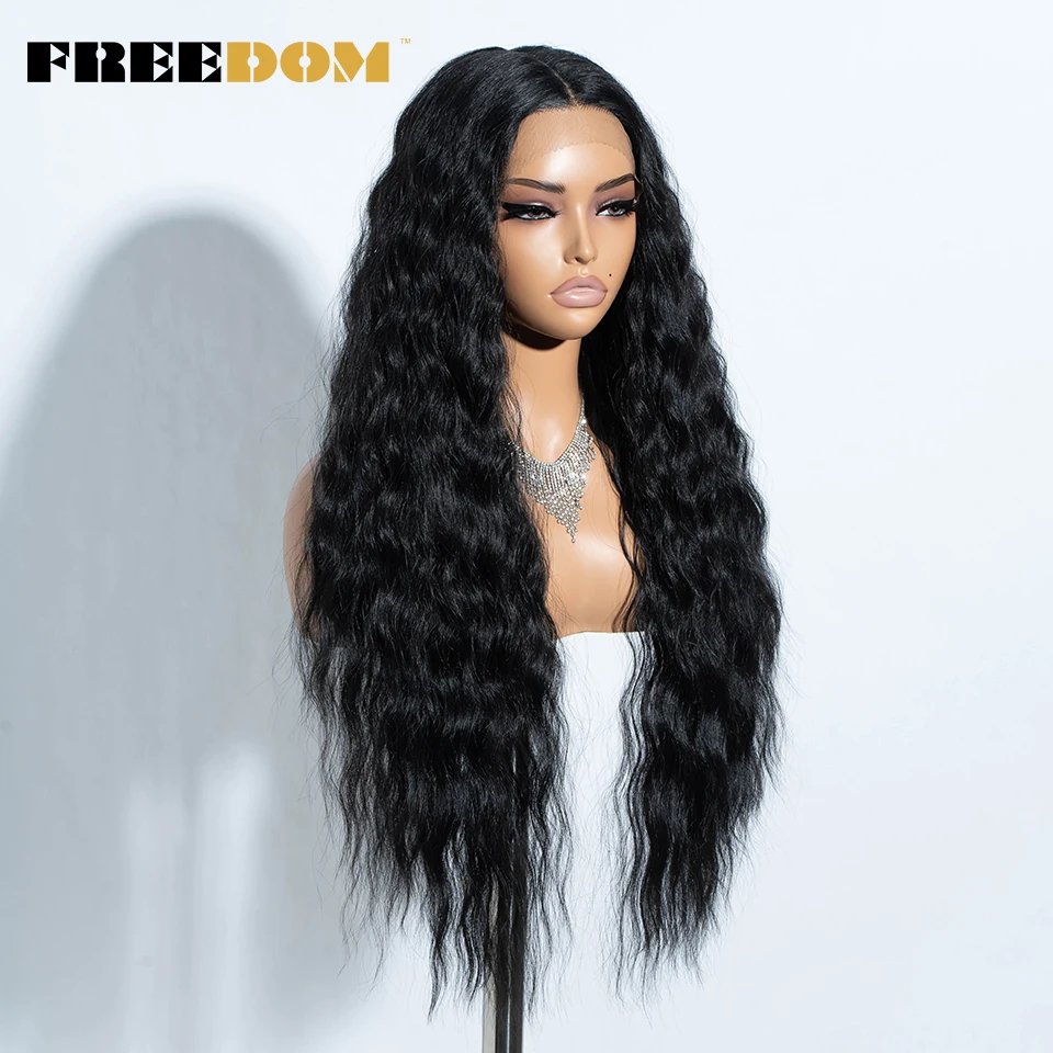 FREEDOM Curly Synthetic Lace Front Wigs For Women 30 inches Soft Wavy Ombre Blonde Ginger Highlight Cosplay Wigs Heat Resistant