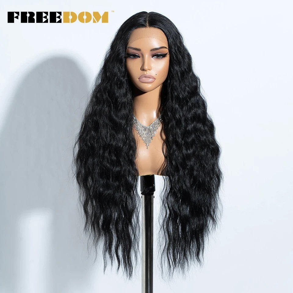 FREEDOM Curly Synthetic Lace Front Wigs For Women 30 inches Soft Wavy Ombre Blonde Ginger Highlight Cosplay Wigs Heat Resistant