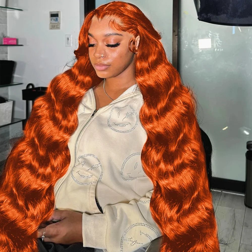 13x6 Hd Body Wave Orange Ginger Lace Front Wig Human Hair 100% Brazilian 13x4 Lace Frontal Colored Wigs For Black Women 36 Inch