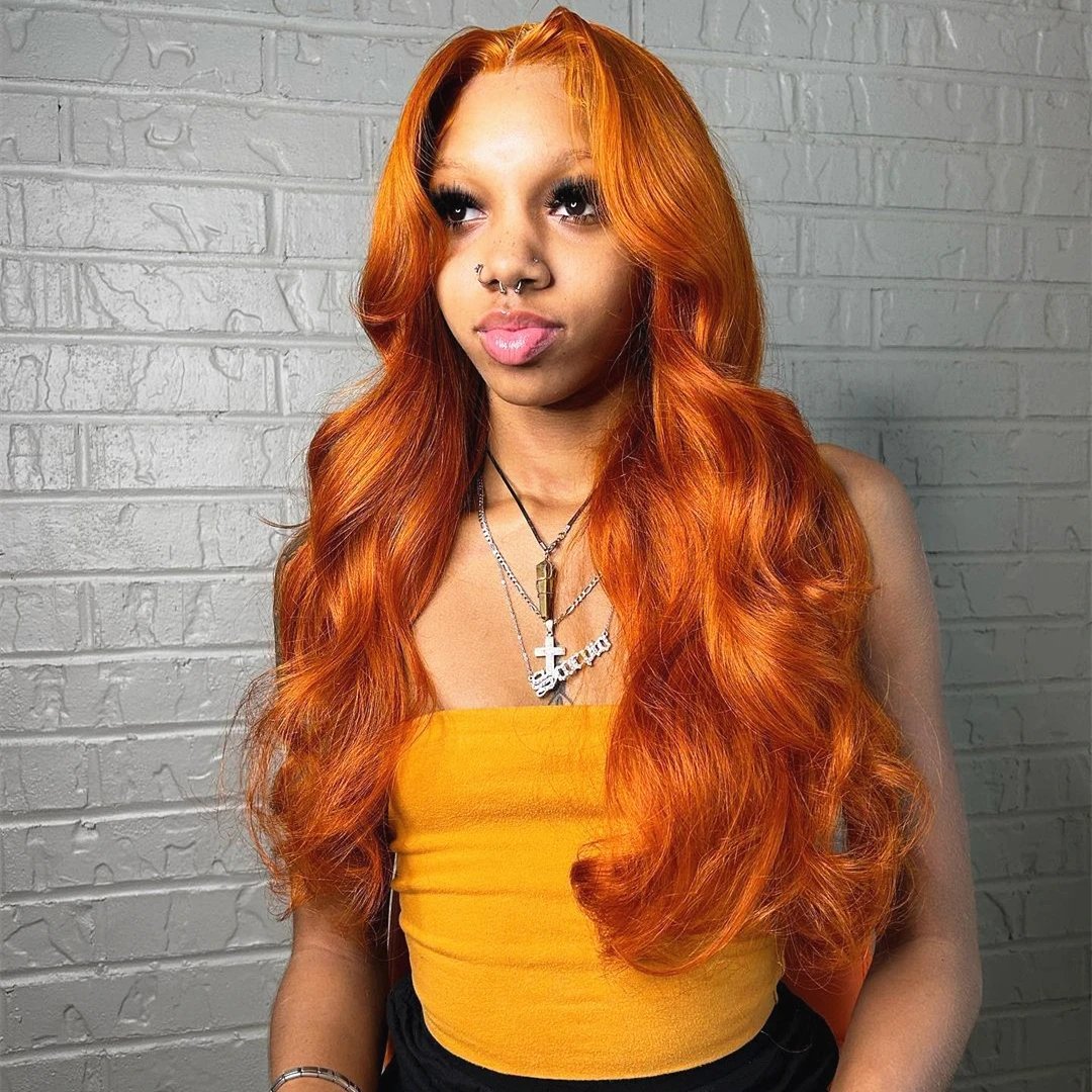 13x6 Hd Body Wave Orange Ginger Lace Front Wig Human Hair 100% Brazilian 13x4 Lace Frontal Colored Wigs For Black Women 36 Inch