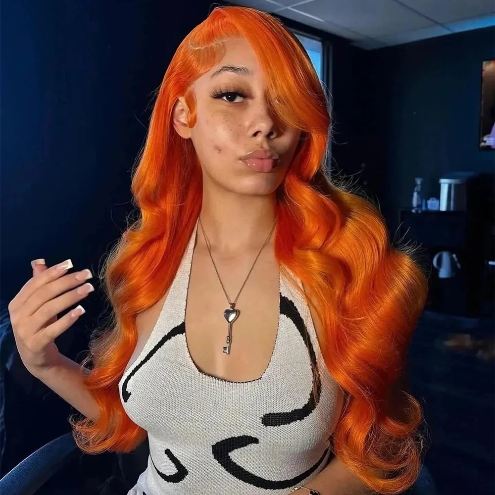 13x6 Hd Body Wave Orange Ginger Lace Front Wig Human Hair 100% Brazilian 13x4 Lace Frontal Colored Wigs For Black Women 36 Inch