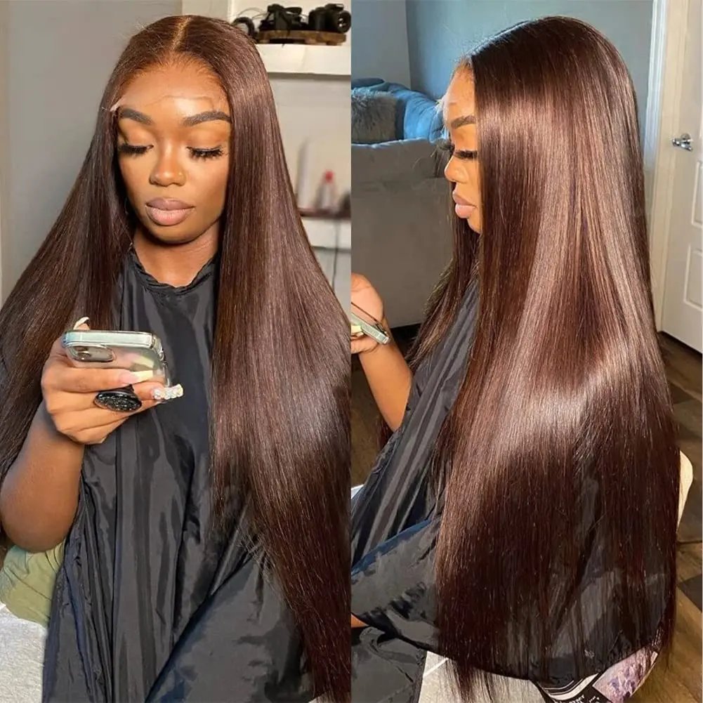13x4 Chocolate Brown Straight Lace Front Wigs Human Hair 13x6 Transparent HD Lace Frontal Wig Pre Plucked Brown Bleached Wigs