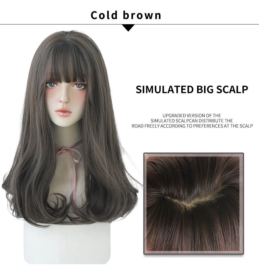 7JHHWIGS Long Straight Synthetic Light Brown Wigs With Bang For Women Heat-Resistant Daily Use Hair Hot Sell Wholesale Wigs