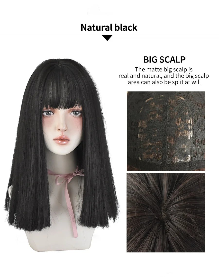 7JHHWIGS Long Straight Synthetic Light Brown Wigs With Bang For Women Heat-Resistant Daily Use Hair Hot Sell Wholesale Wigs
