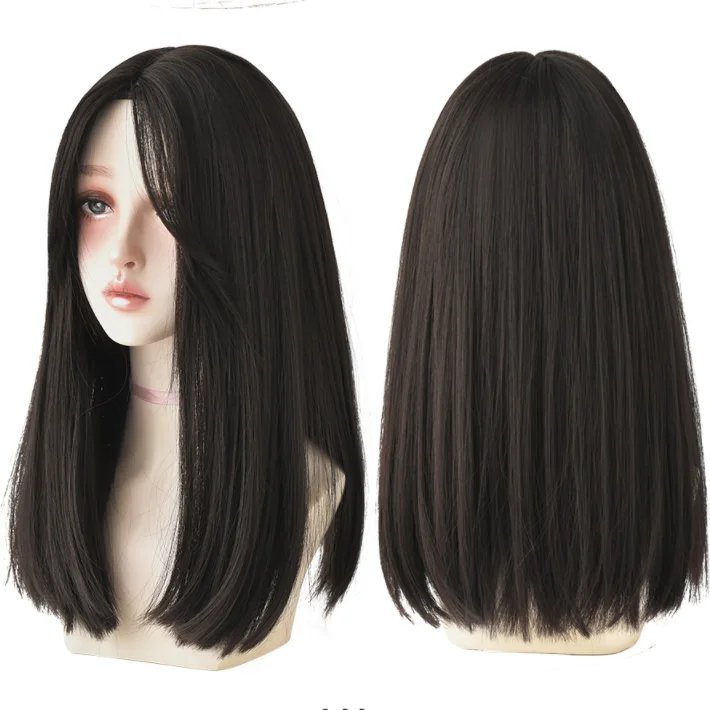 7JHHWIGS Long Straight Synthetic Light Brown Wigs With Bang For Women Heat-Resistant Daily Use Hair Hot Sell Wholesale Wigs