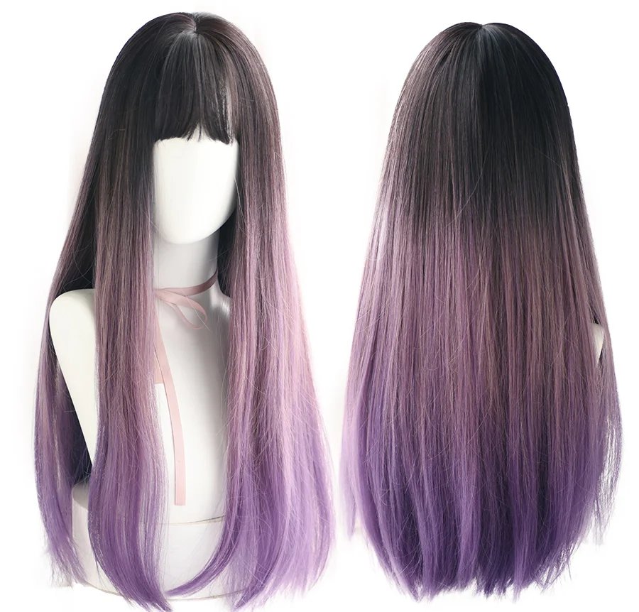 7JHHWIGS Long Straight Synthetic Light Brown Wigs With Bang For Women Heat-Resistant Daily Use Hair Hot Sell Wholesale Wigs