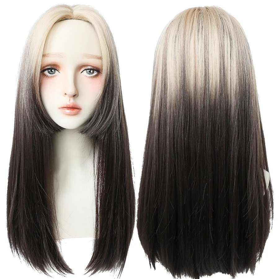 7JHHWIGS Long Straight Synthetic Light Brown Wigs With Bang For Women Heat-Resistant Daily Use Hair Hot Sell Wholesale Wigs
