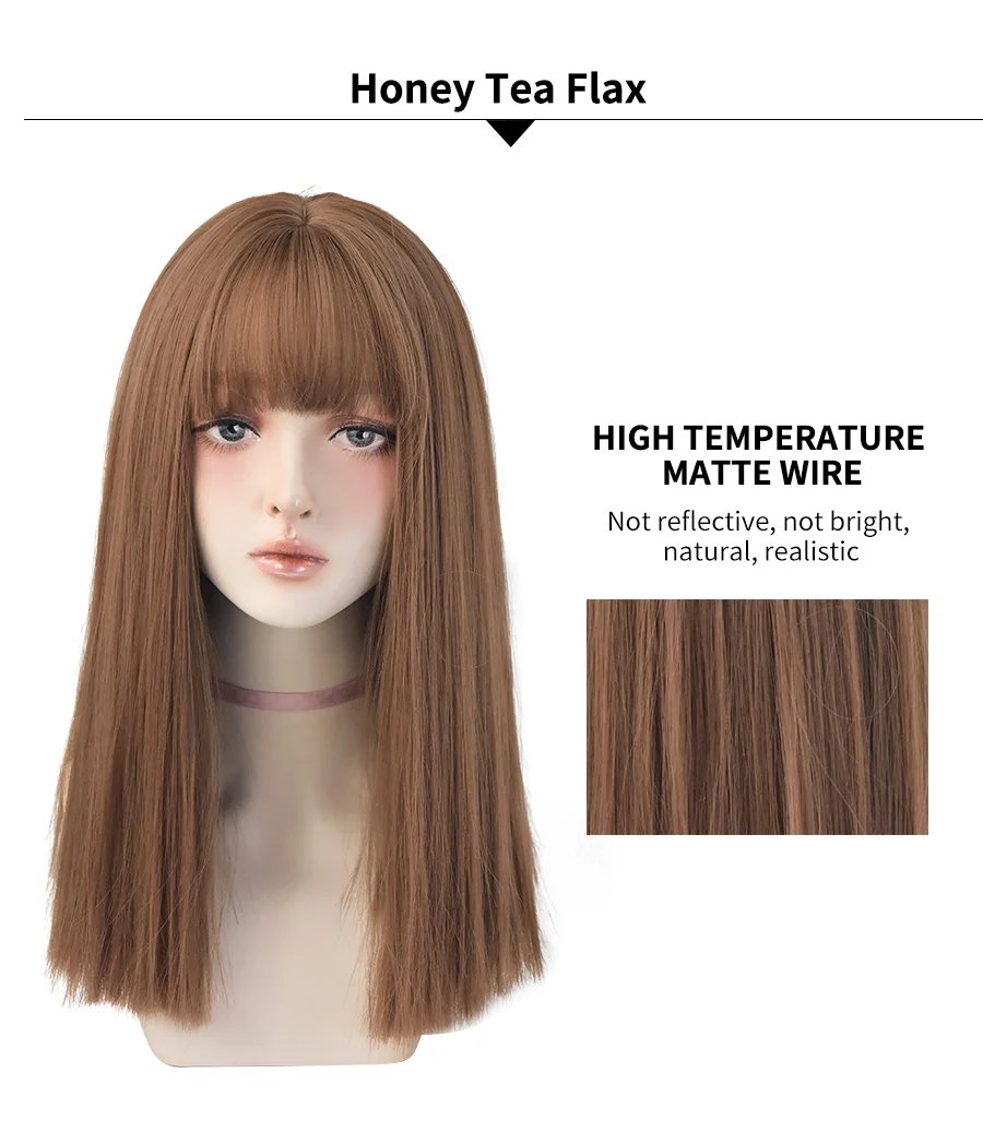 7JHHWIGS Long Straight Synthetic Light Brown Wigs With Bang For Women Heat-Resistant Daily Use Hair Hot Sell Wholesale Wigs