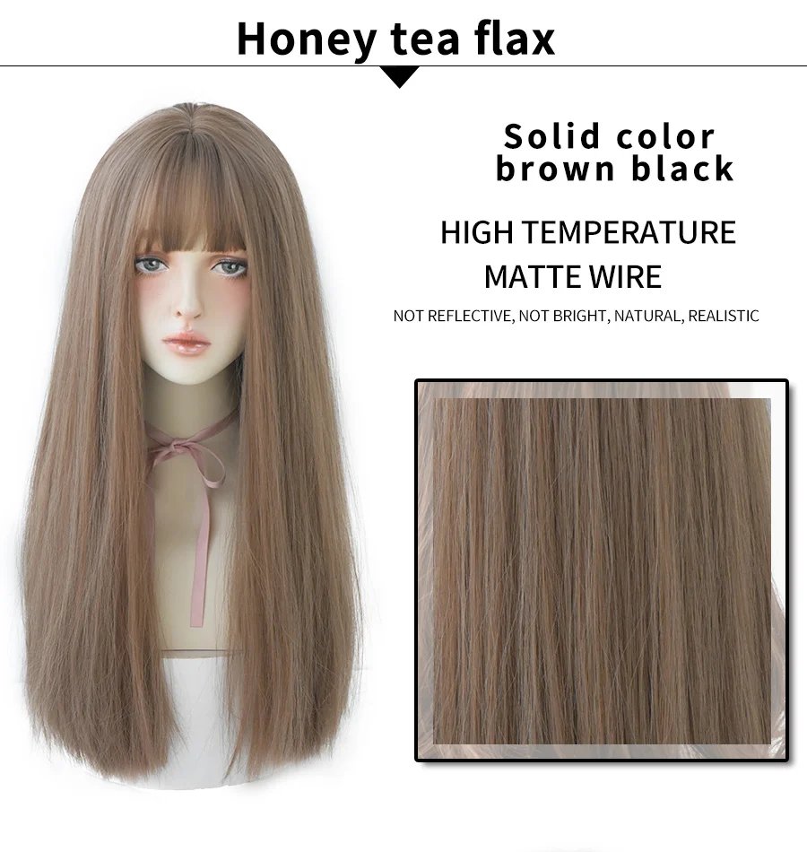 7JHHWIGS Long Straight Synthetic Light Brown Wigs With Bang For Women Heat-Resistant Daily Use Hair Hot Sell Wholesale Wigs