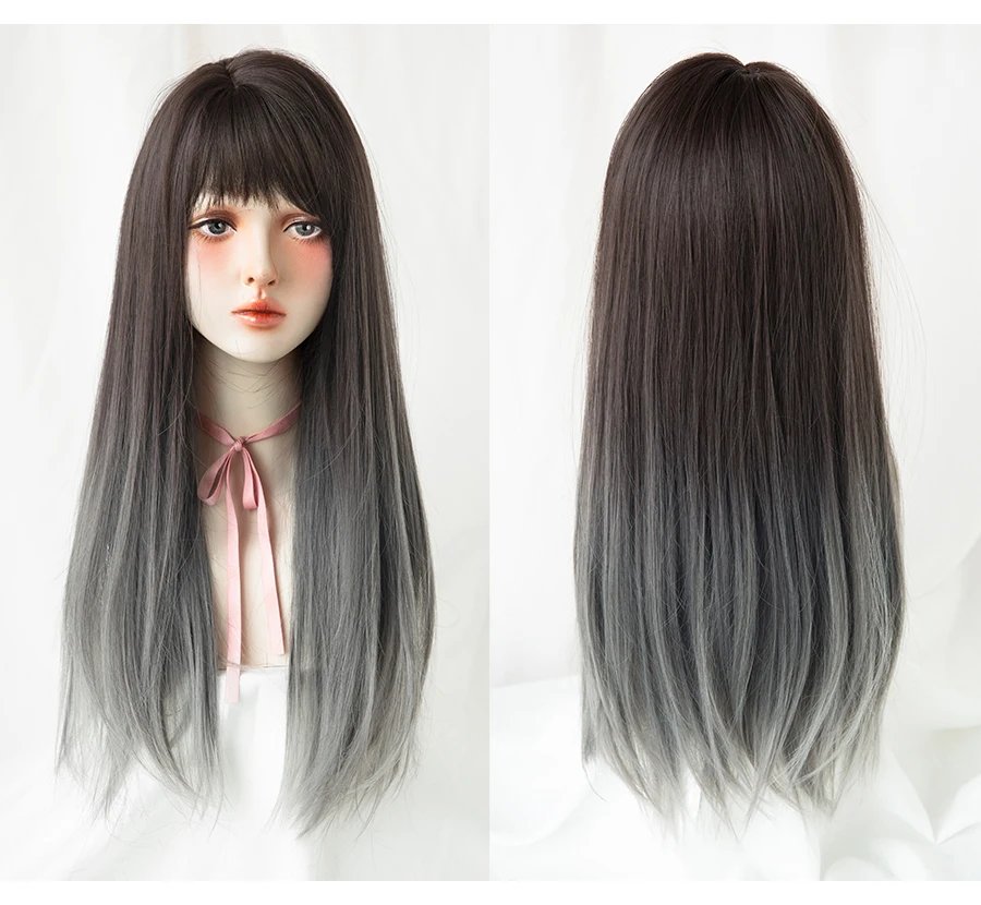 7JHHWIGS Long Straight Synthetic Light Brown Wigs With Bang For Women Heat-Resistant Daily Use Hair Hot Sell Wholesale Wigs