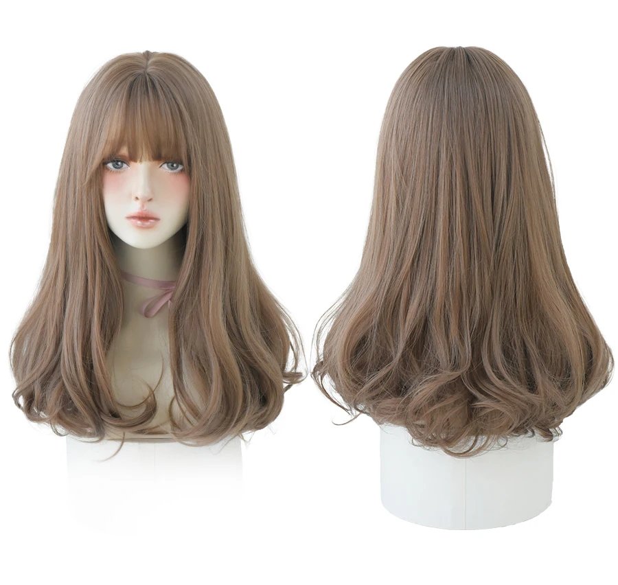 7JHHWIGS Long Straight Synthetic Light Brown Wigs With Bang For Women Heat-Resistant Daily Use Hair Hot Sell Wholesale Wigs