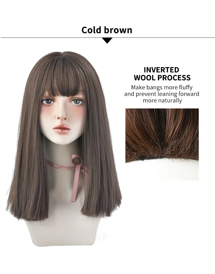 7JHHWIGS Long Straight Synthetic Light Brown Wigs With Bang For Women Heat-Resistant Daily Use Hair Hot Sell Wholesale Wigs