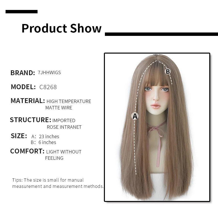 7JHHWIGS Long Straight Synthetic Light Brown Wigs With Bang For Women Heat-Resistant Daily Use Hair Hot Sell Wholesale Wigs