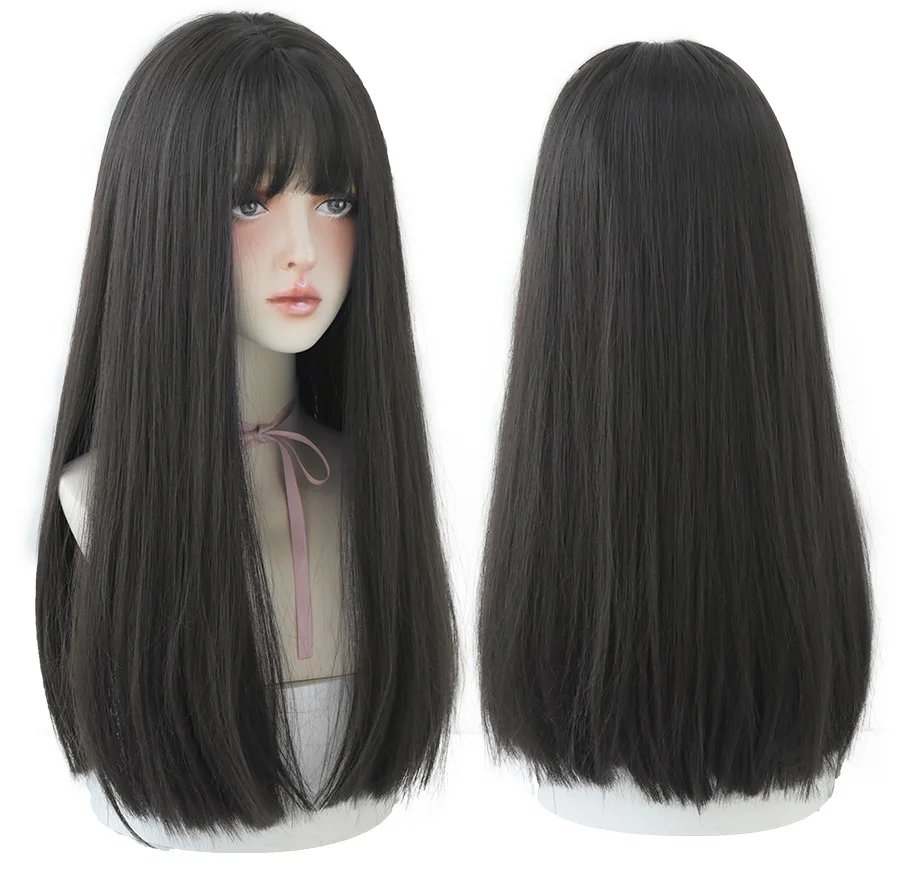7JHHWIGS Long Straight Synthetic Light Brown Wigs With Bang For Women Heat-Resistant Daily Use Hair Hot Sell Wholesale Wigs