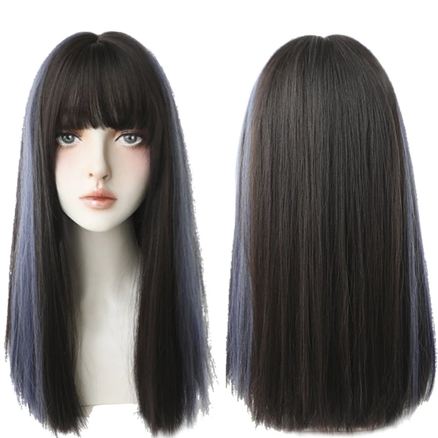 7JHHWIGS Long Straight Synthetic Light Brown Wigs With Bang For Women Heat-Resistant Daily Use Hair Hot Sell Wholesale Wigs