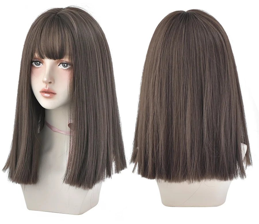 7JHHWIGS Long Straight Synthetic Light Brown Wigs With Bang For Women Heat-Resistant Daily Use Hair Hot Sell Wholesale Wigs