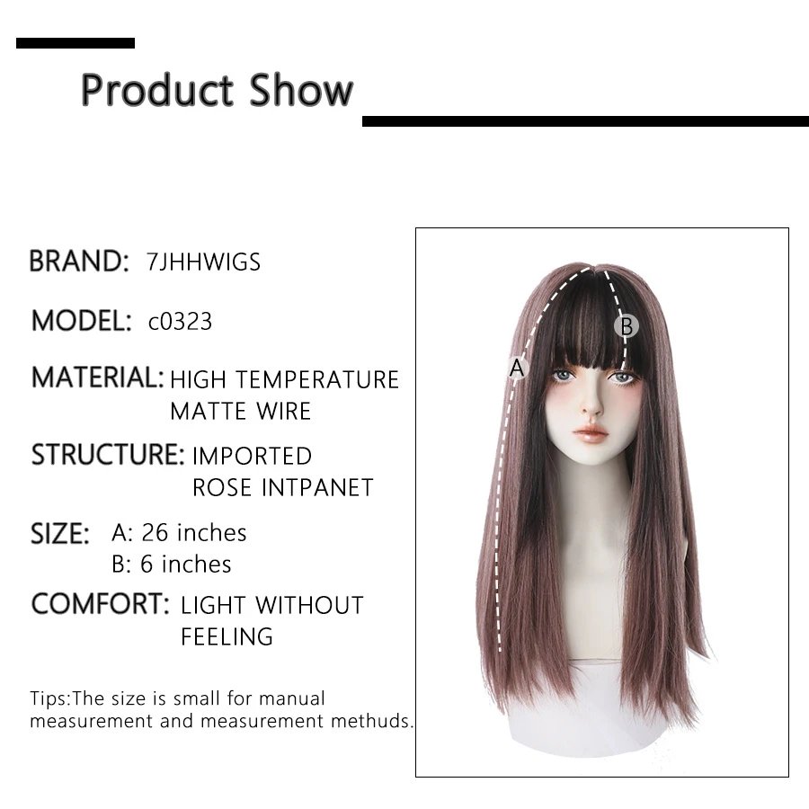 7JHHWIGS Long Straight Synthetic Light Brown Wigs With Bang For Women Heat-Resistant Daily Use Hair Hot Sell Wholesale Wigs