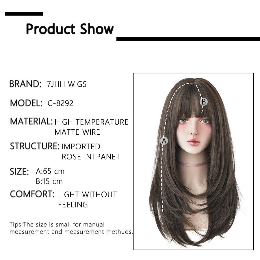 7JHHWIGS Long Straight Synthetic Light Brown Wigs With Bang For Women Heat-Resistant Daily Use Hair Hot Sell Wholesale Wigs