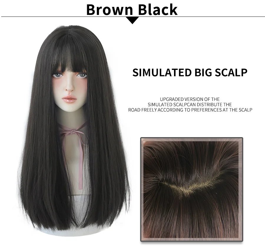 7JHHWIGS Long Straight Synthetic Light Brown Wigs With Bang For Women Heat-Resistant Daily Use Hair Hot Sell Wholesale Wigs