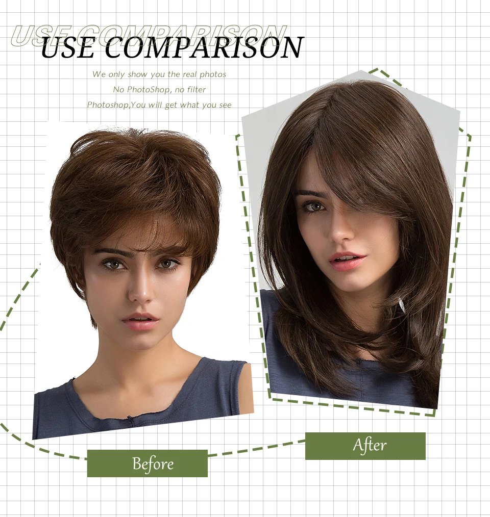 ESIN Synthetic Dark Brown Wig Long Wave Wigs for Women Hair Wig With Bangs Heat Resistant Party Daily Natural Use