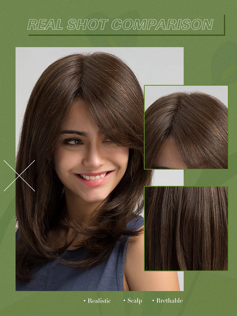 ESIN Synthetic Dark Brown Wig Long Wave Wigs for Women Hair Wig With Bangs Heat Resistant Party Daily Natural Use