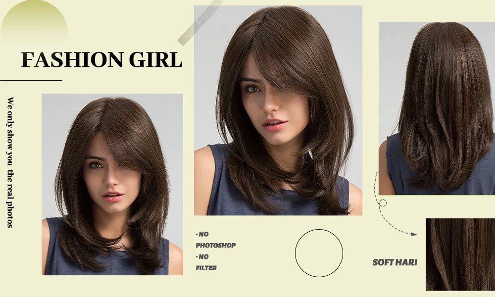 ESIN Synthetic Dark Brown Wig Long Wave Wigs for Women Hair Wig With Bangs Heat Resistant Party Daily Natural Use