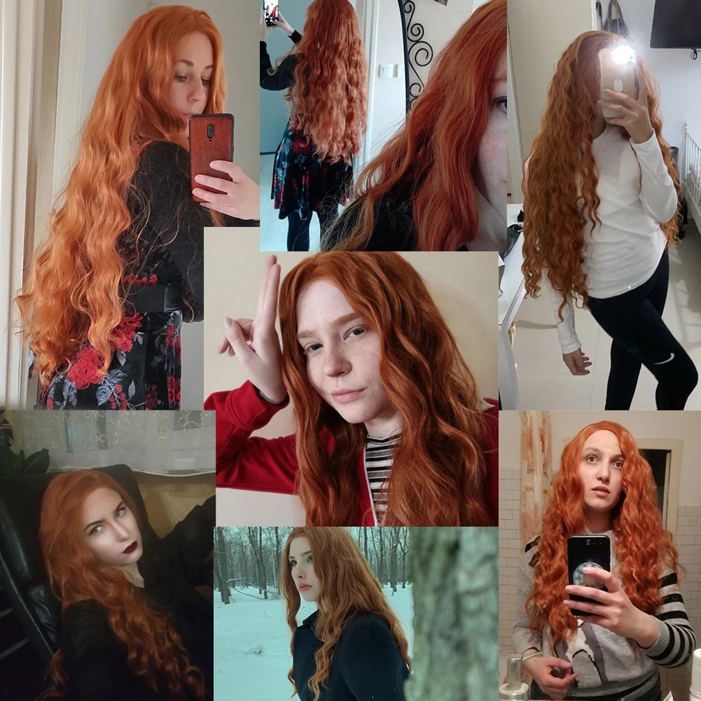 AIMEYA Synthetic Lace Front Wigs for Women Natural Hairline Synthetic Hair Lace Wig Long Brown Wig Pre Plucked Cosplay Wavy Wigs