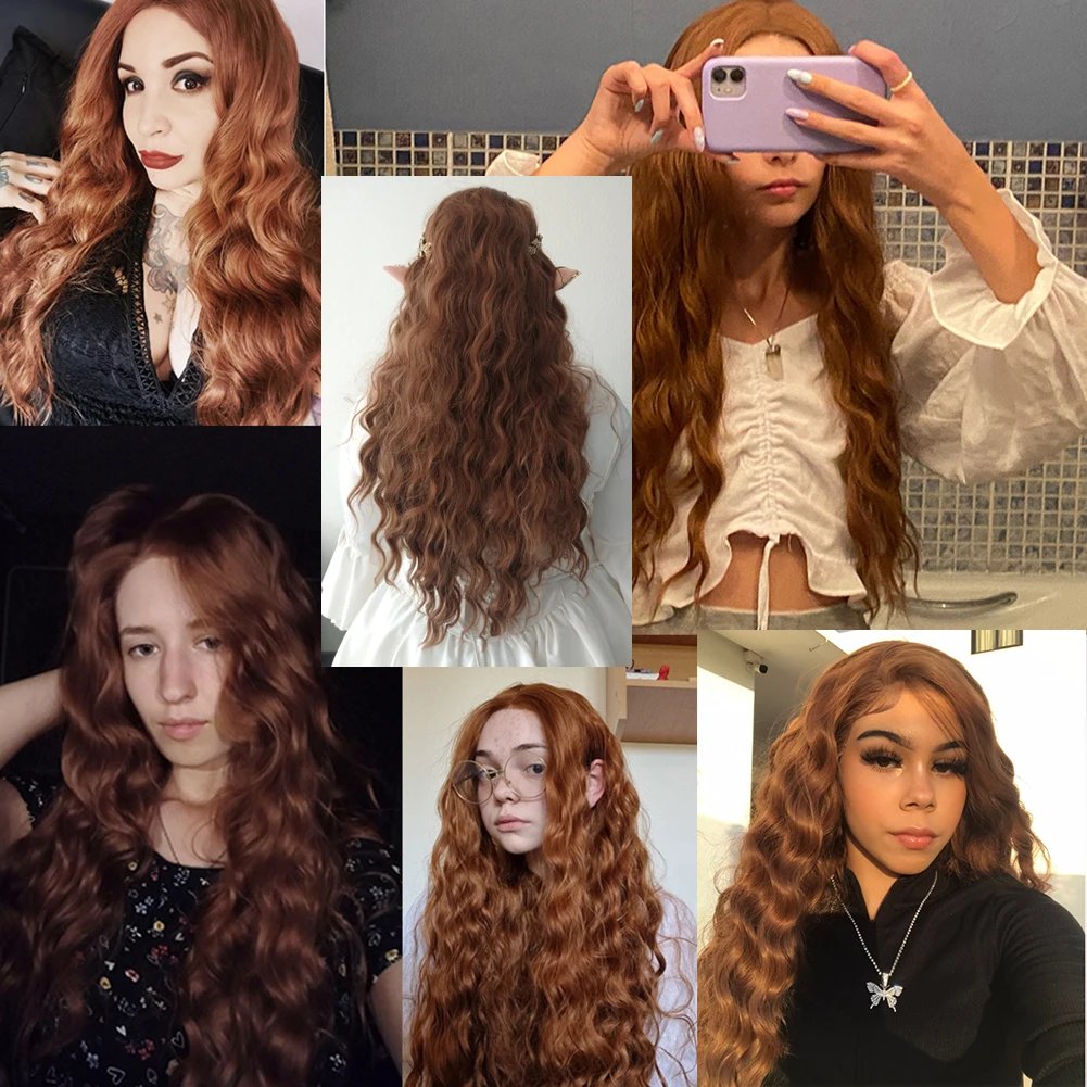 AIMEYA Synthetic Lace Front Wigs for Women Natural Hairline Synthetic Hair Lace Wig Long Brown Wig Pre Plucked Cosplay Wavy Wigs