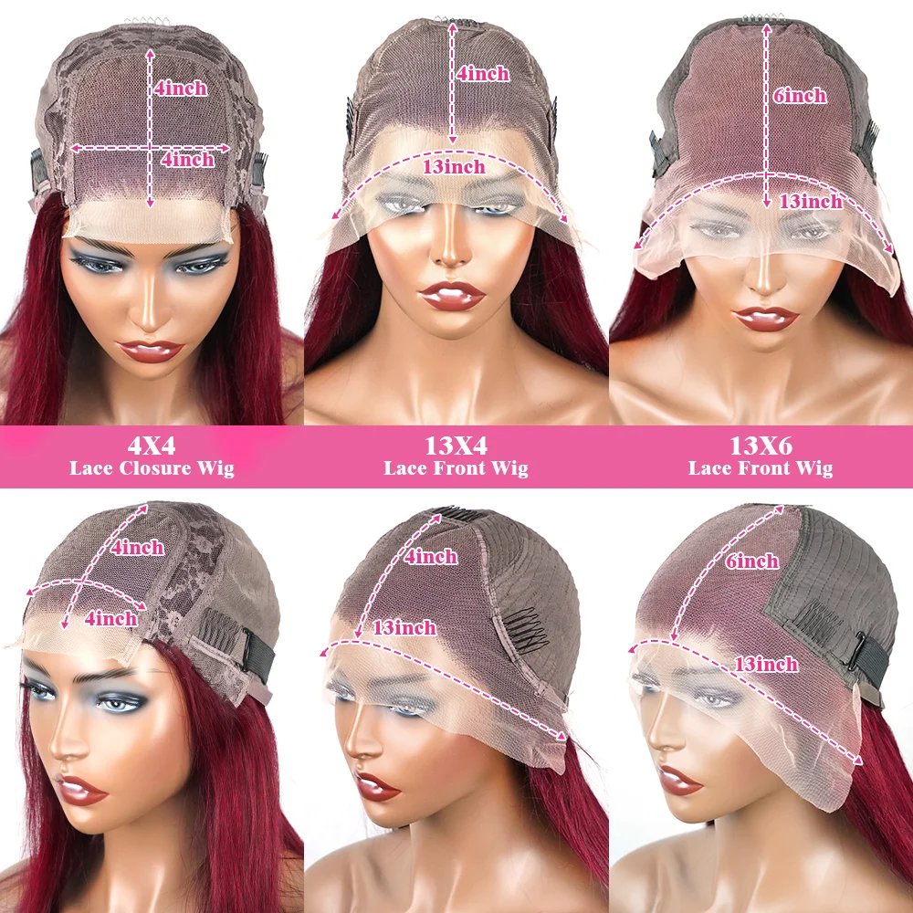 30 36 Inch Burgundy 13x6 Hd Lace Frontal Human Hair Wig On Sale Bone Straight Lace Front 99J Colored Human Hair Wigs For Women