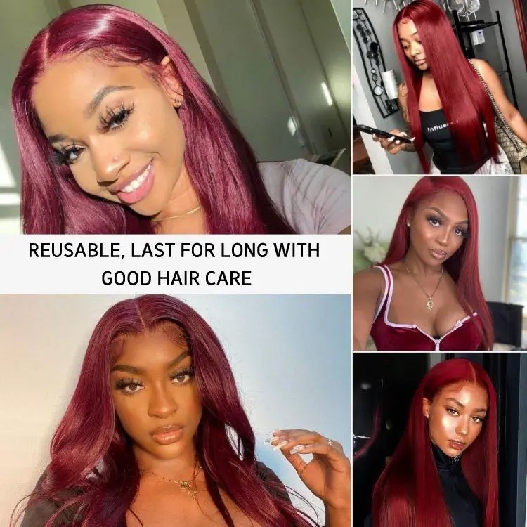 30 36 Inch Burgundy 13x6 Hd Lace Frontal Human Hair Wig On Sale Bone Straight Lace Front 99J Colored Human Hair Wigs For Women