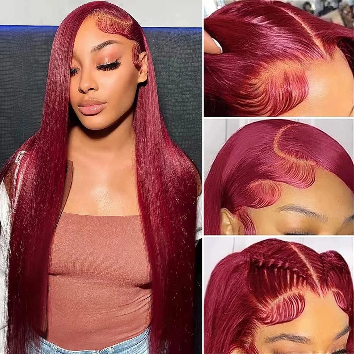 30 36 Inch Burgundy 13x6 Hd Lace Frontal Human Hair Wig On Sale Bone Straight Lace Front 99J Colored Human Hair Wigs For Women