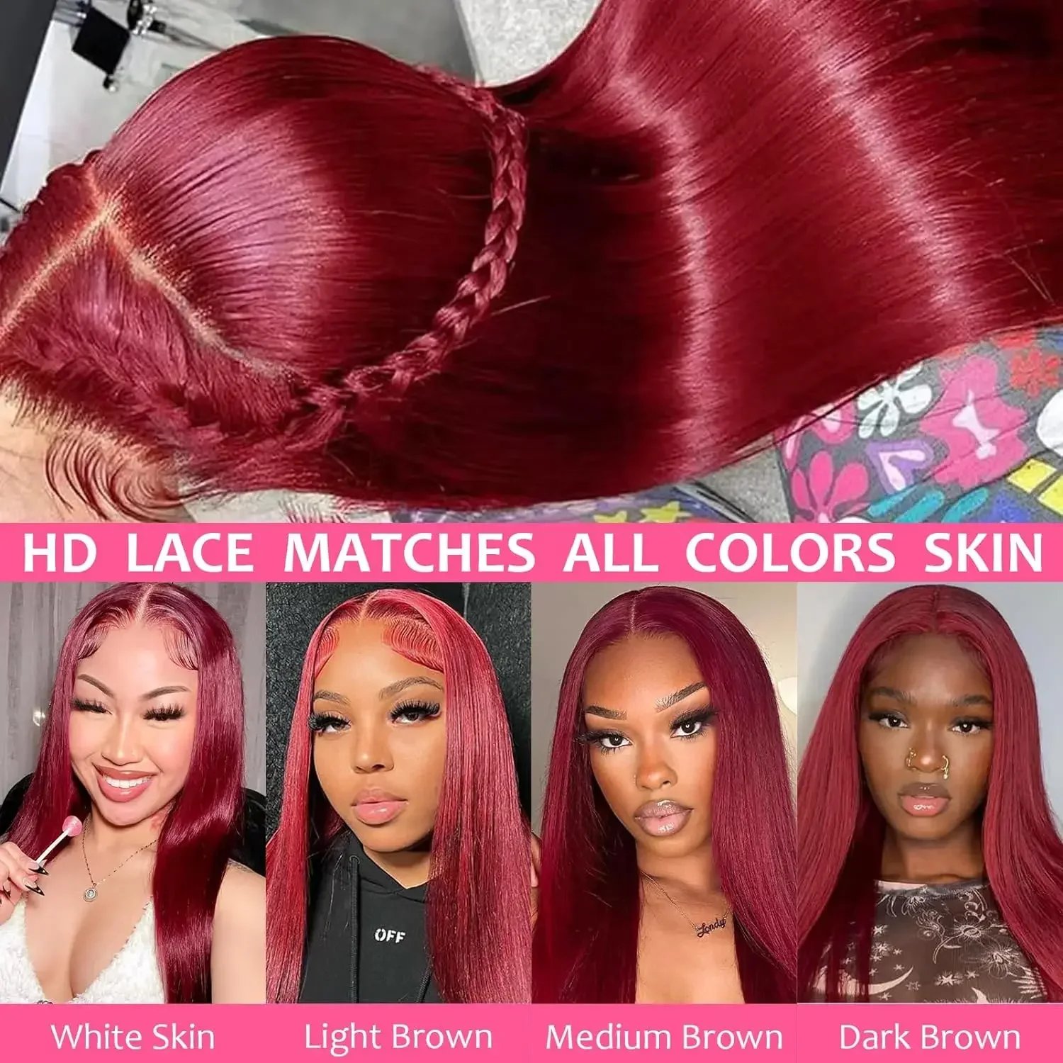 30 36 Inch Burgundy 13x6 Hd Lace Frontal Human Hair Wig On Sale Bone Straight Lace Front 99J Colored Human Hair Wigs For Women