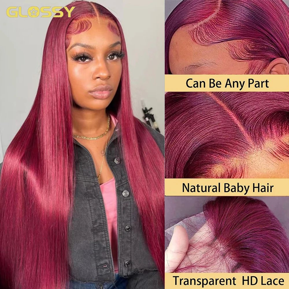 30 36 Inch Burgundy 13x6 Hd Lace Frontal Human Hair Wig On Sale Bone Straight Lace Front 99J Colored Human Hair Wigs For Women