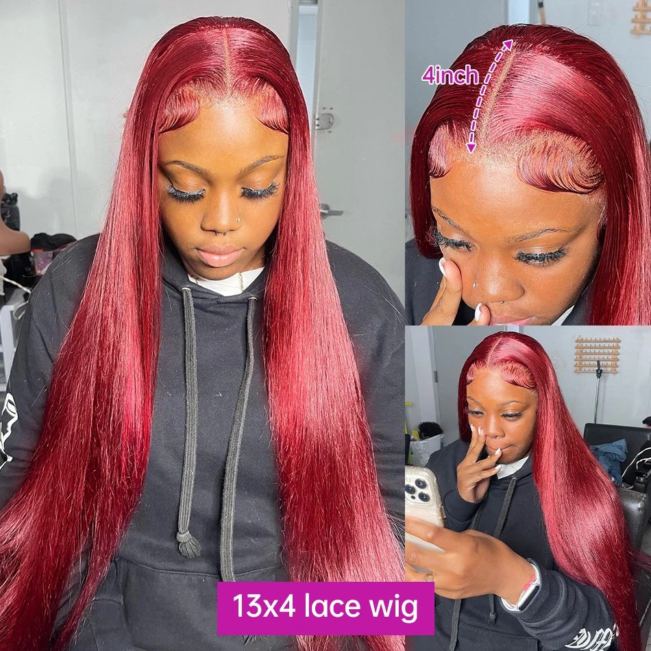 30 36 Inch Burgundy 13x6 Hd Lace Frontal Human Hair Wig On Sale Bone Straight Lace Front 99J Colored Human Hair Wigs For Women