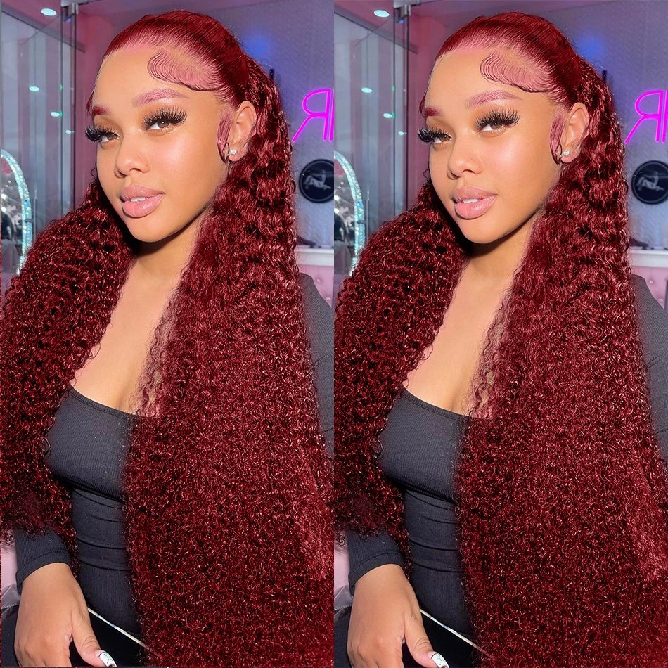 Water Wave Burgundy 13x6 Hd Lace Frontal Human Hair Wigs For Women Red Colored 13x4 Transparent Lace Curly Deep Wave Frontal Wig